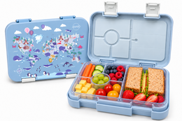 Children's lunch box leak-proof with compartments - Bento lunch box kindergarten BPA free - world map with animals - JENARD