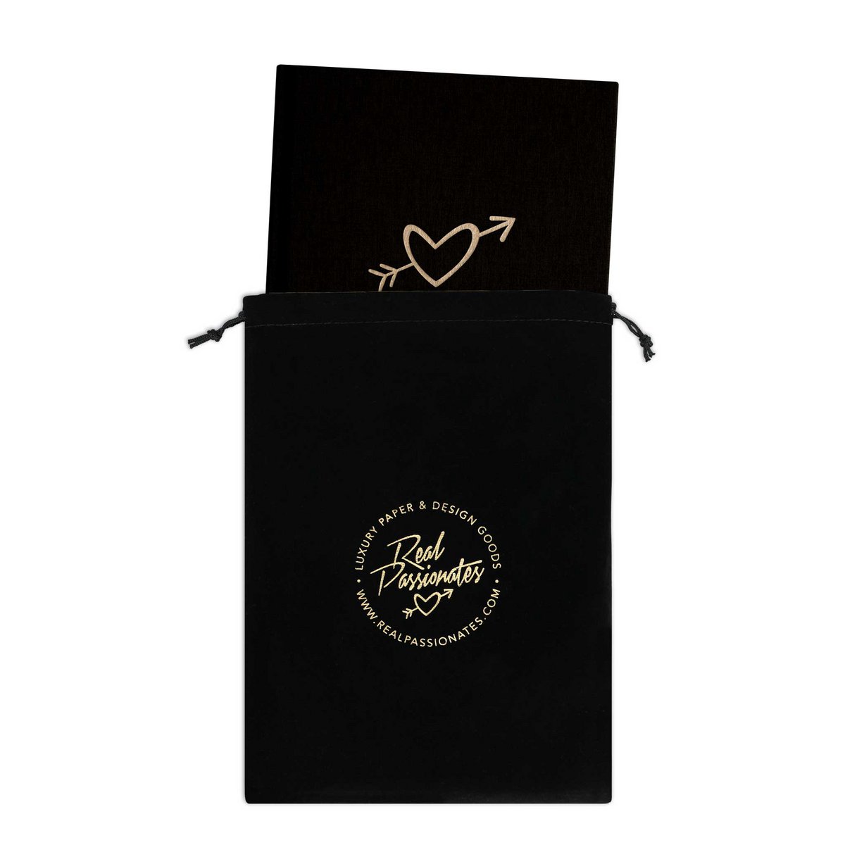 Notebook "Heart", A5, black / gold, linen cover