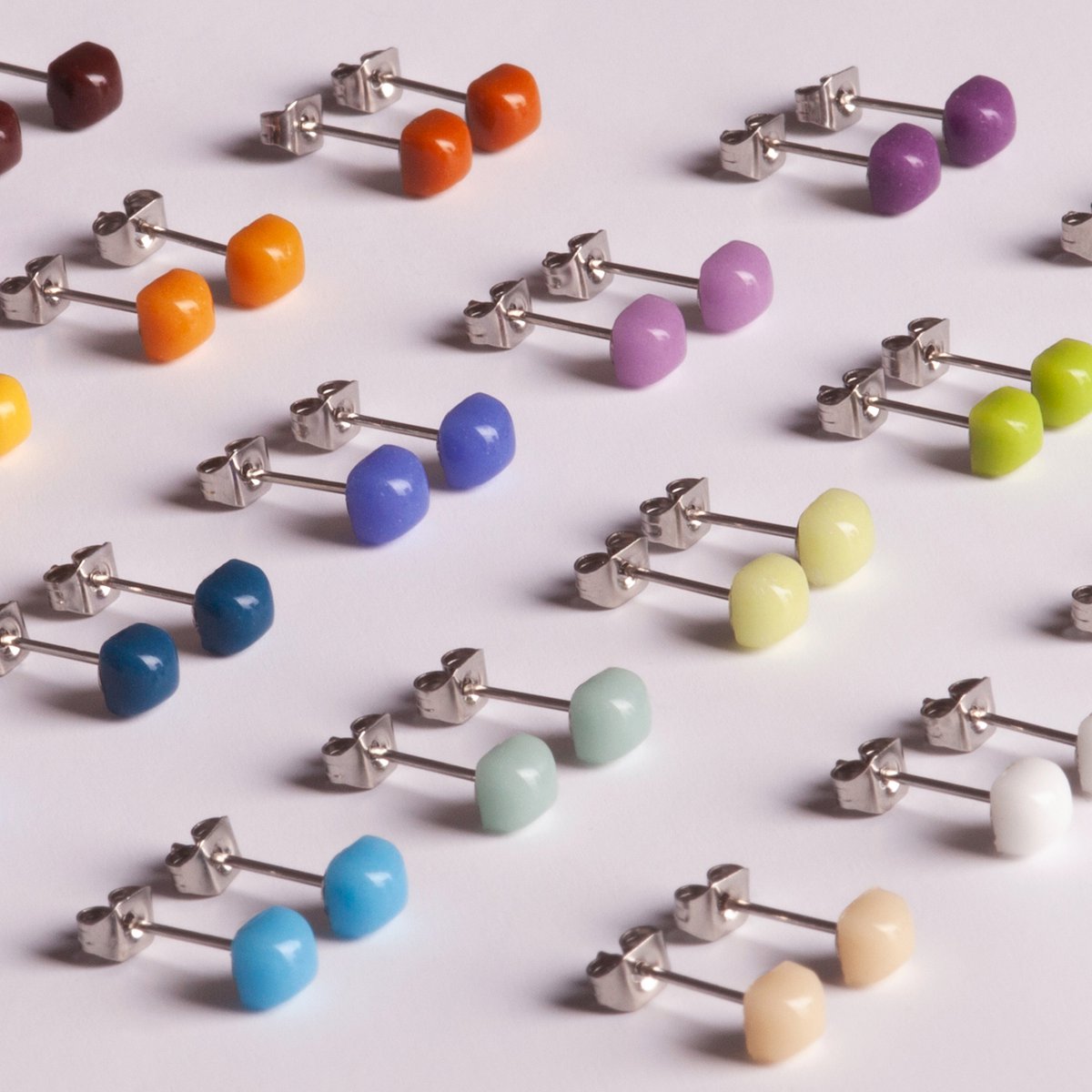 Set of 3 earrings with stone • Recycled glass & stainless steel • 20 colors