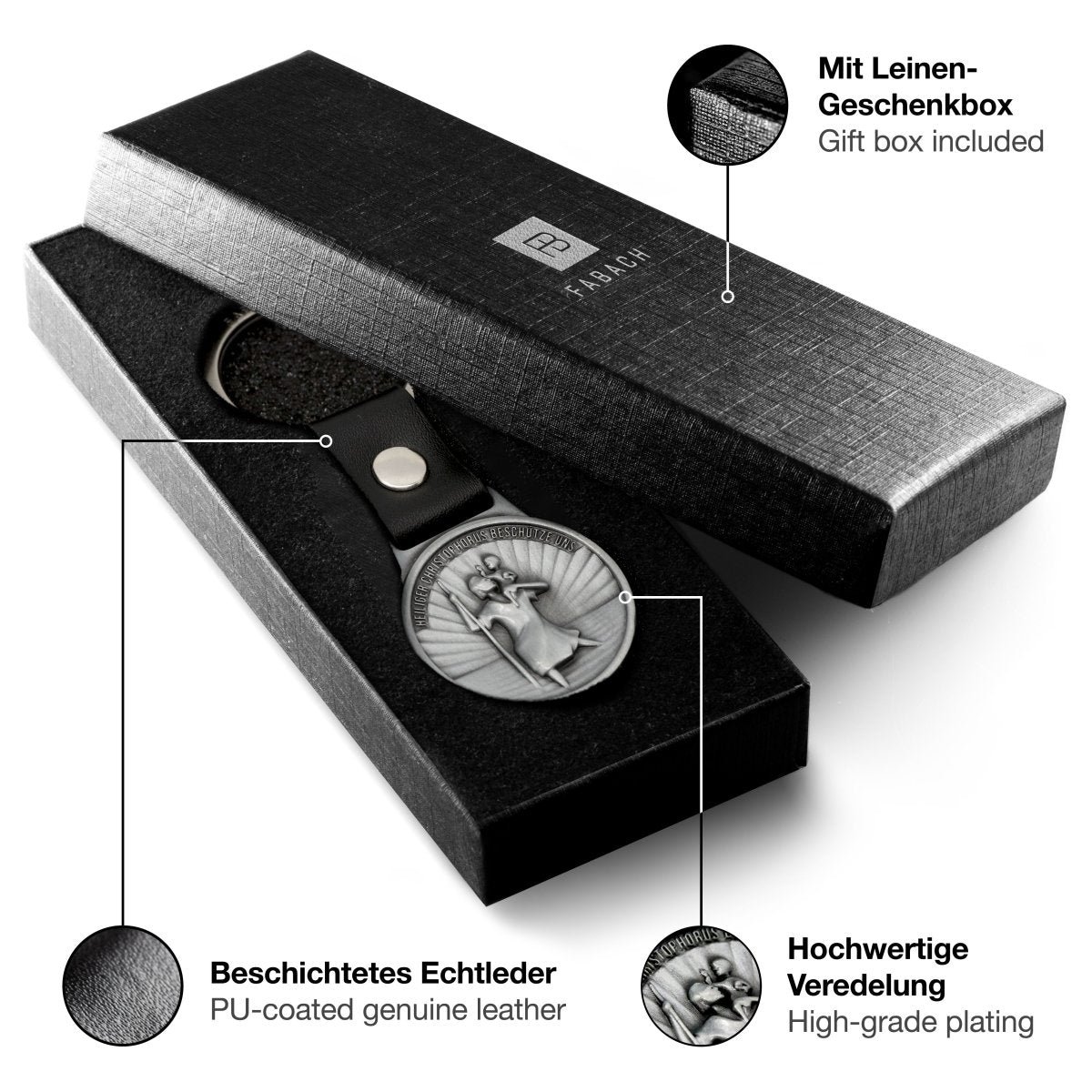 "Christophorus" patroonheilige van de reizigers sleutelhanger - Sint-Christoffel amulet - Bon Voyage plaquette op een leren band