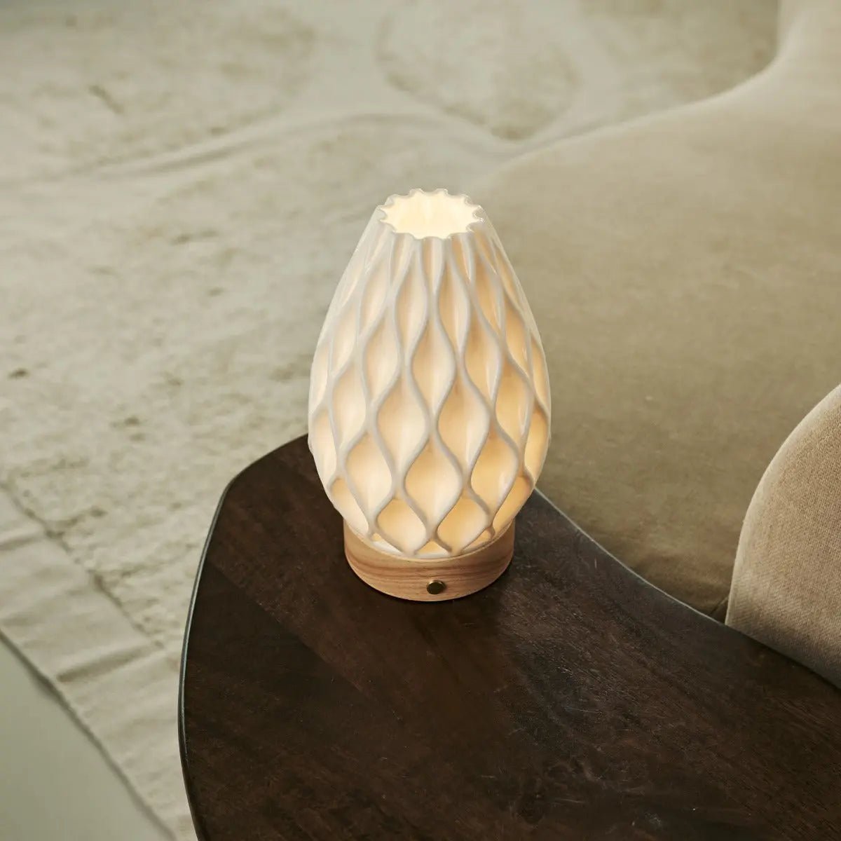 Vela Light Brown Wooden Rechargeable Table Lamp