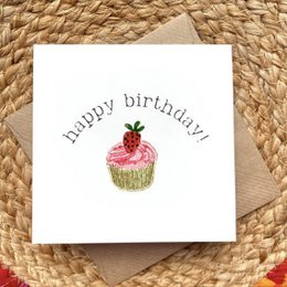 Karte Alles Gute zum Geburtstag Cupcake Erdbeere