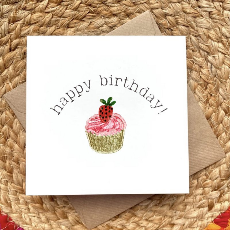 Card Happy Birthday Cupcake Strawberry