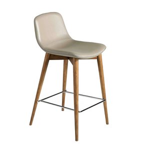 Kruk bekleed met kunstleer met walnootkleurige houten poten