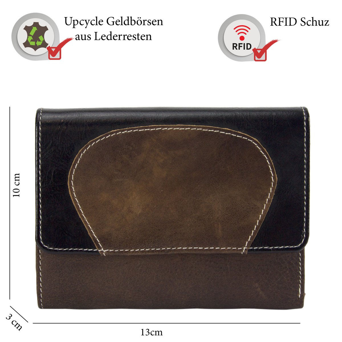 Sunsa damesportemonnee. Leren portemonnee. Portemonnee met RFID-bescherming. Portemonnee gemaakt van overgebleven leer. middelgrote portemonnee voor dames met veel creditcardvakjes - portemonnee voor dames, cadeau-idee