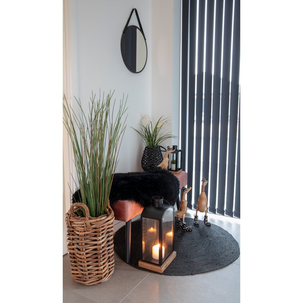 Trapani Mirror - Black, Steel, Artificial Leather, Ø38cm