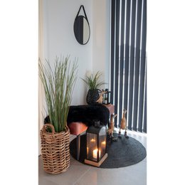 Trapani Mirror - Black, Steel, Artificial Leather, Ø38cm