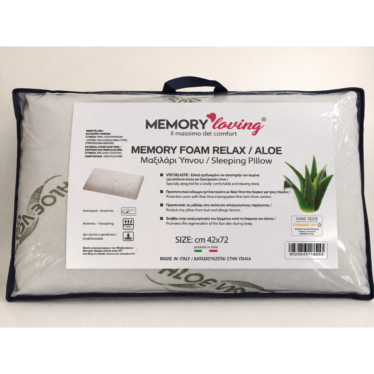 Poduszka do spania z pianki Memory Relaks/Aloes