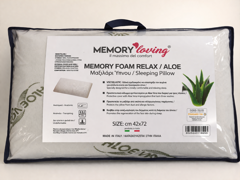 Cuscino per dormire in memory foam relax/aloe