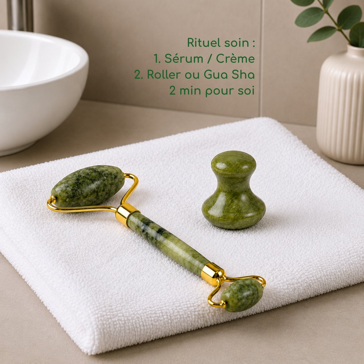 Champi Gua Sha – Green Jade Stone – Relaxation and Massage – Soothing Lifting – Natural Stone – Gift to Give