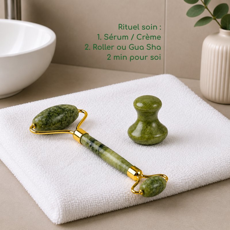 Champi Gua Sha – Green Jade Stone – Relaxation and Massage – Soothing Lifting – Natural Stone – Gift to Give