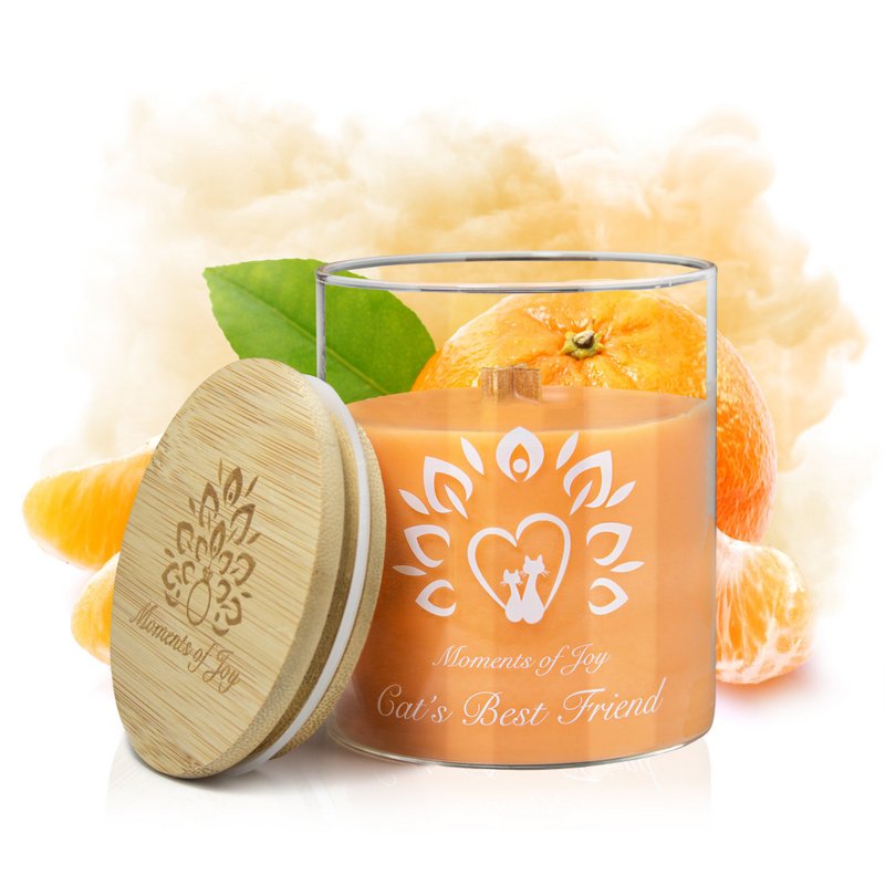 Decorative candle with tangerine-orange scent & crackling wooden wick - Cat's Best Friend