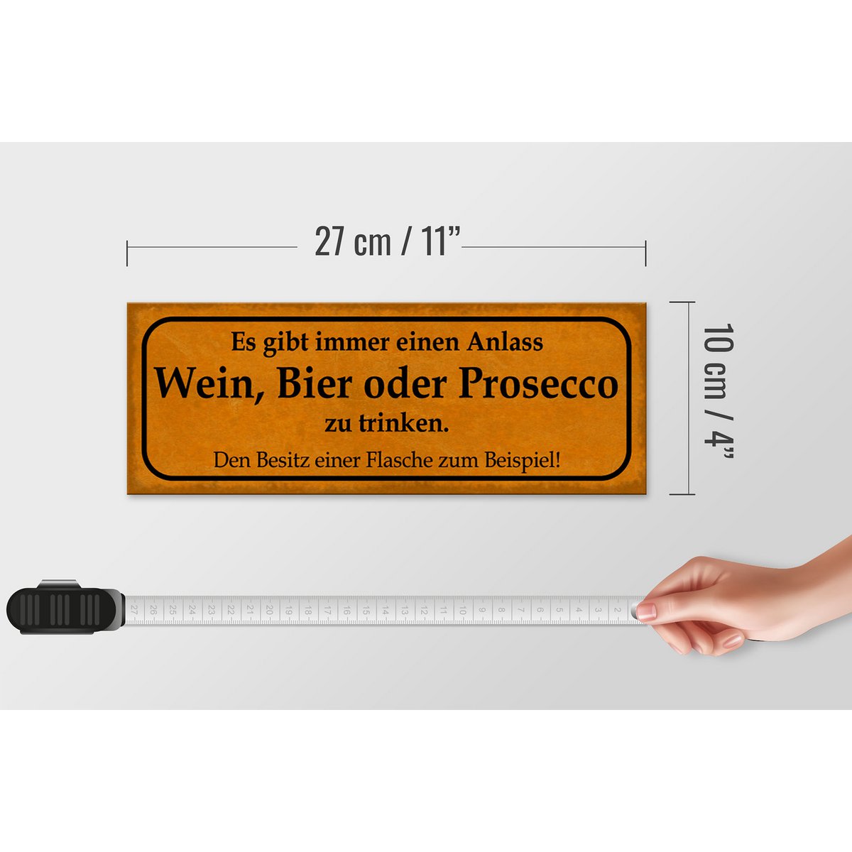 Houten bord met de tekst 27x10cm Er is altijd wel een gelegenheid om wijn of Prosecco te drinken