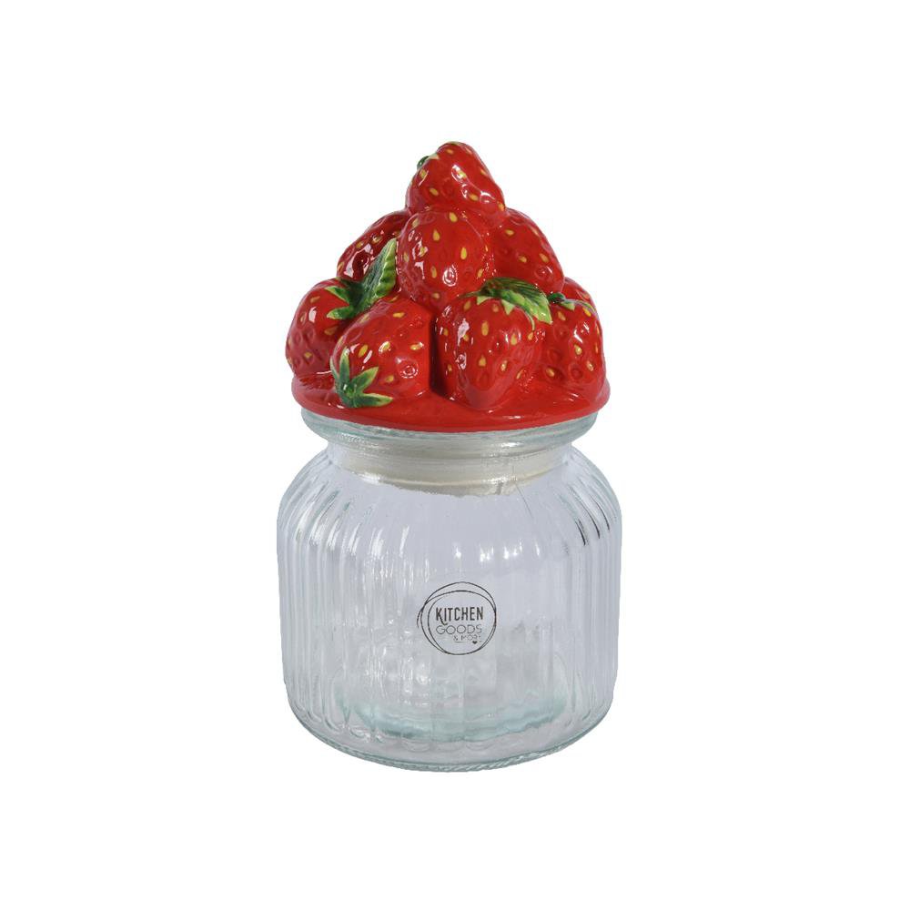 Pot de conservation Fraise h19cm verre/faïence