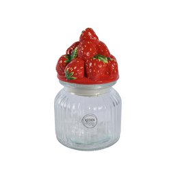 Pot de conservation Fraise h19cm verre/faïence