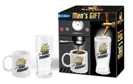 A set of beer glasses featuring the text "Men's Gift" on the packaging. The glasses appear to be made of clear glass and have a simple, minimalist design.