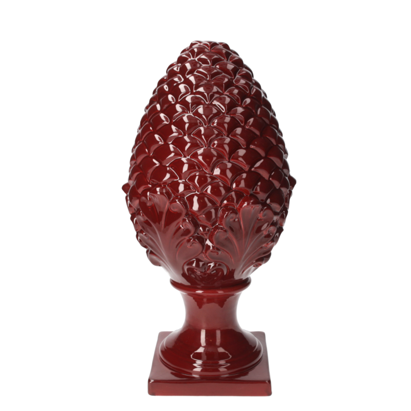 Decorative red ceramic pine cone H.50 cm