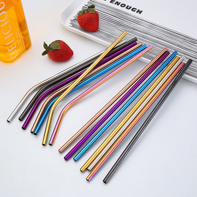 Klassischer Strohhalm – gerade oder gebogen – 215 x 6 mm – 6 Farben erhältlich
