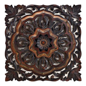 Wandhänger 3D Blumen Dekor aus Holz, Braun (B/H/T) 40x40x3cm