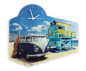 Volkswagen VW T1 Bus Wandklok - Acryl - Beachlife/Veelkleurig
