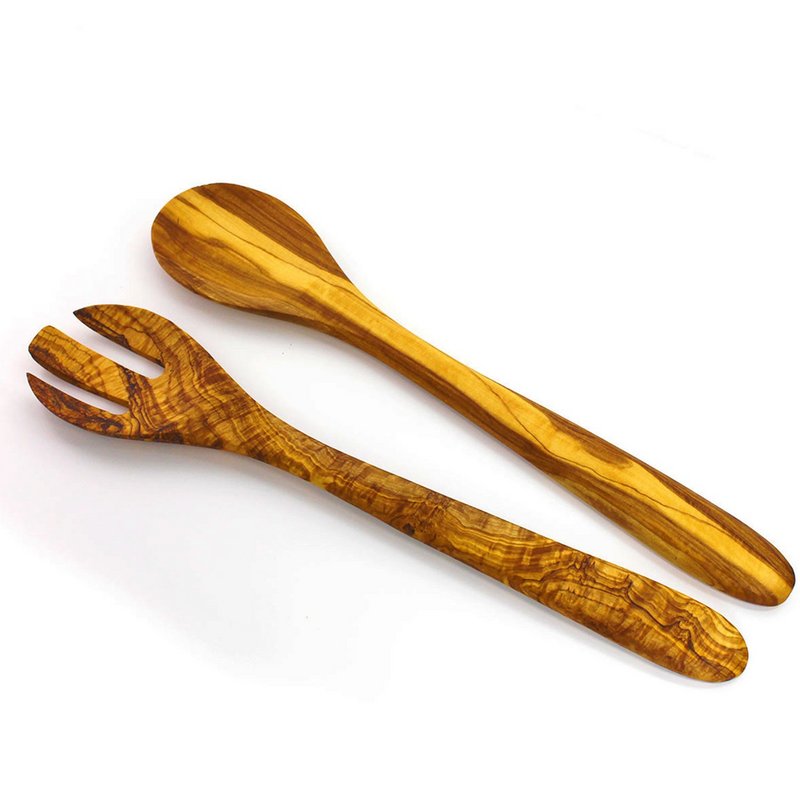Rustic wooden salad servers