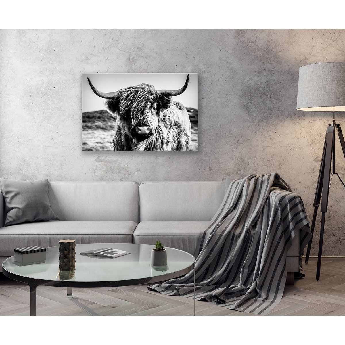 Wandfoto HOCHLANDRIND 60x90 cm canvas foto op spieraam decoratie modern