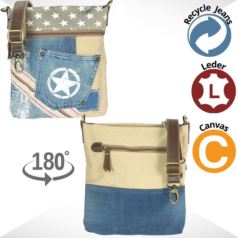 Bolso bandolera de mujer Sunsa. Bolso sostenible hecho de lona y jeans reciclados. Bolso bandolera vegano vintage. Bolso bandolera pequeño