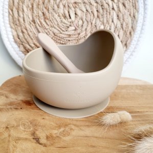Silicone bowl with suction cup and spoon - Sand