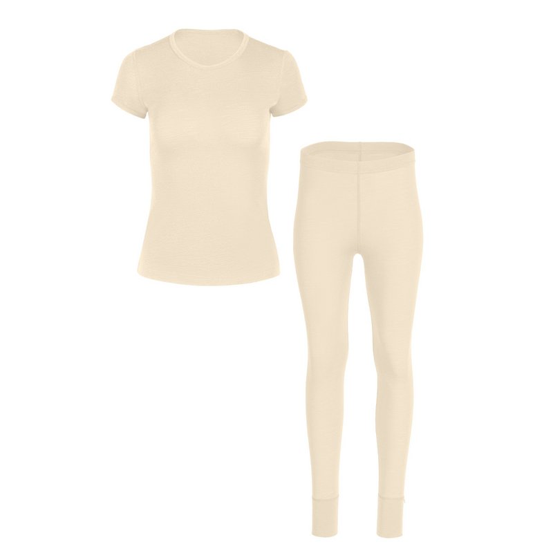2-delige 160 Merino-set voor dames, naturel met korte mouwen en onderkant