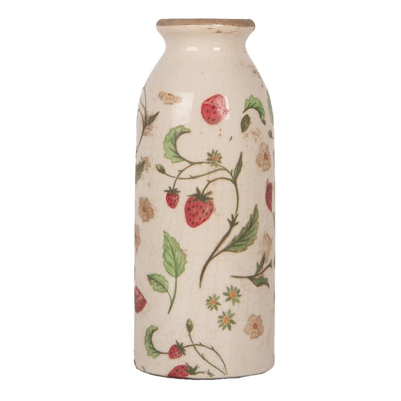 Vase Ø 8x20 cm beige Keramik -Erdbeeren
