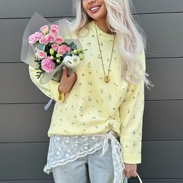 Kvinders europæisk og amerikansk stil Chic blomsterprint sweater med rund hals