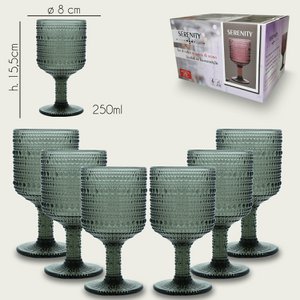 Arca Serenity Wijn/Waterglas op voet 250ml, grijs, set van 6 stuks, verpakt in een giftbox