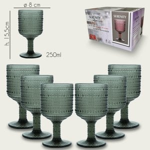 Arca Serenity Wijn/Waterglas op voet 250ml, grijs, set van 6 stuks, verpakt in een giftbox