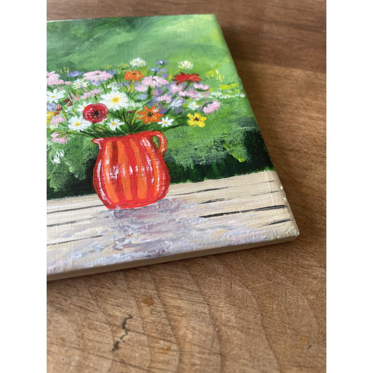 Ramo de campo en florero rojo | Azulejo pintado a mano