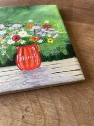 Ramo de campo en florero rojo | Azulejo pintado a mano