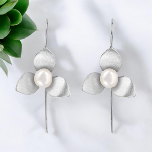 925 Sterling Silver Orchid Earrings with Pearl – OHR925-147
