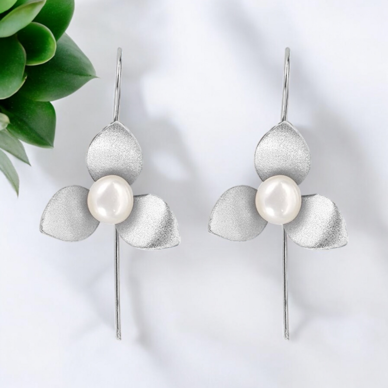 Boucles d'oreilles Orchidée avec Perle en Argent Sterling 925 – OHR925-147