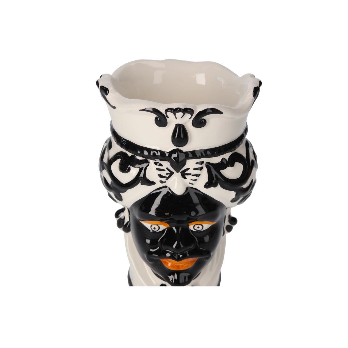 Weiß/schwarze Männerkopfvase aus Keramik, H 20 x Ø 14 cm