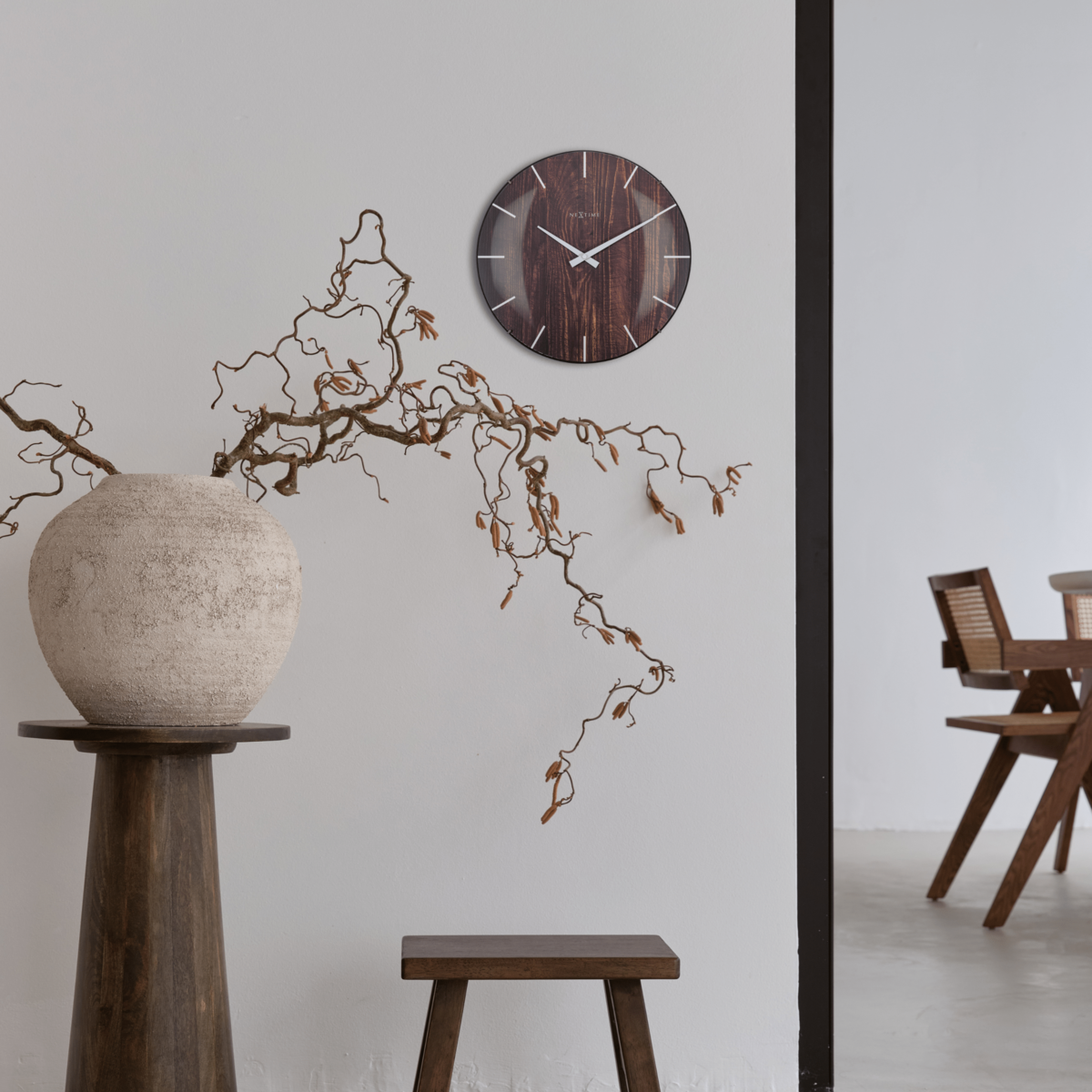 Horloge murale - 35 cm - Dôme Verre - 'Edge Wood Dome'