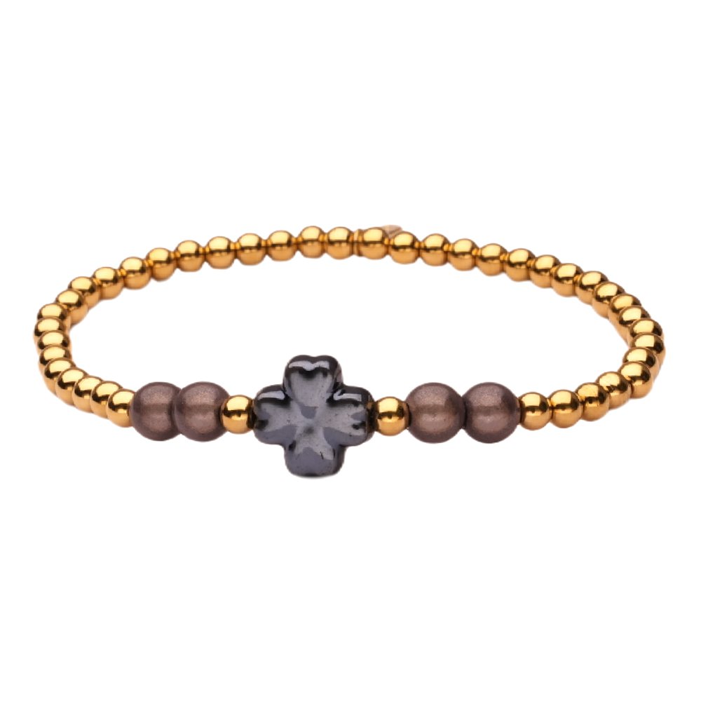 LizzyMae bracelet stainless steel - gold + black clover