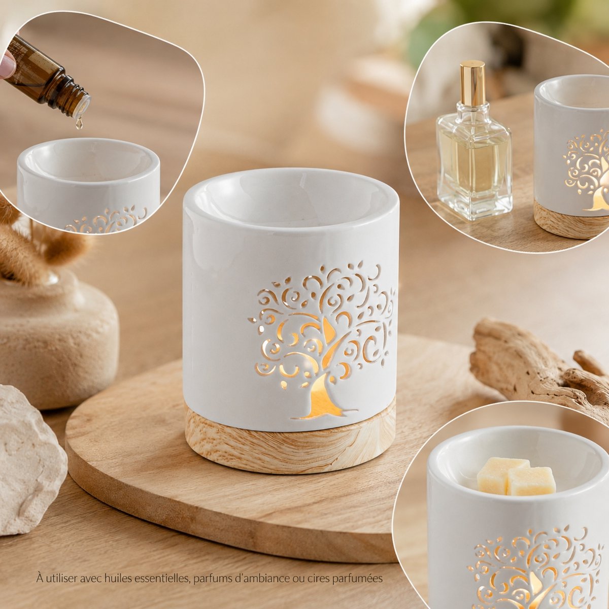 Kominek do perfum z serii Céramy – Drzewo Życia – Lakierowany ceramiczny świecznik – Dyfuzja zapachowych wosków, olejków eterycznych – Dekoracyjny pomysł na prezent