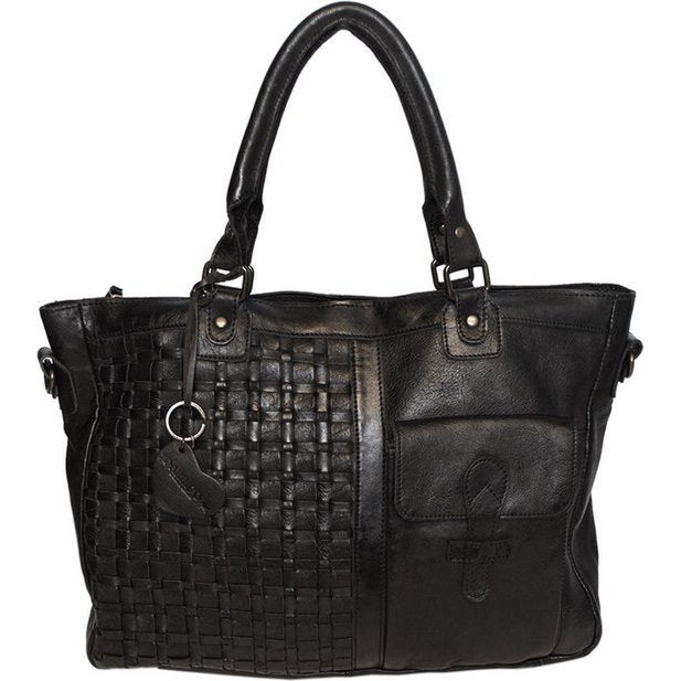 Black ladies bag or shoulder bag made of braided leather handles and