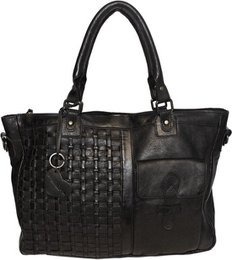Black ladies bag or shoulder bag made of braided leather handles and