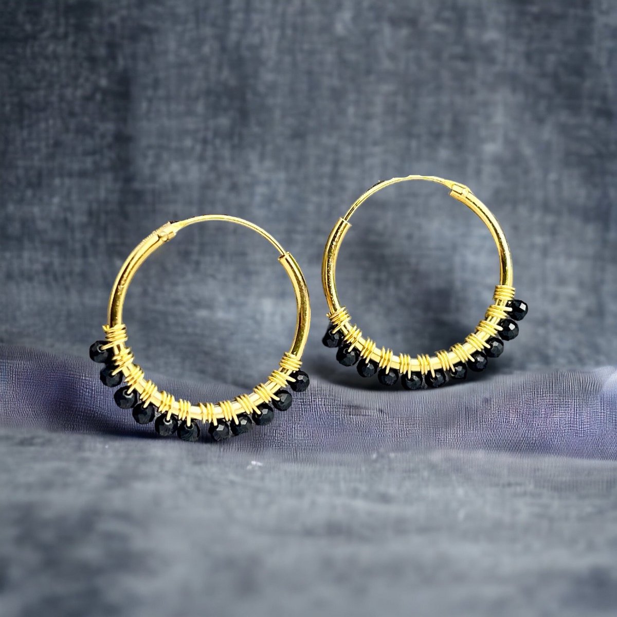 Gemstone Onyx Hoop Earrings - 925 Sterling Gold Plated - OHR925-26
