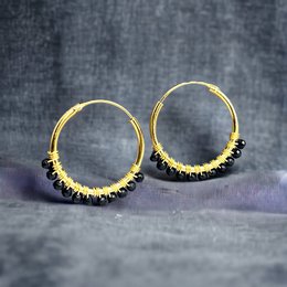Gemstone Onyx Hoop Earrings - 925 Sterling Gold Plated - OHR925-26