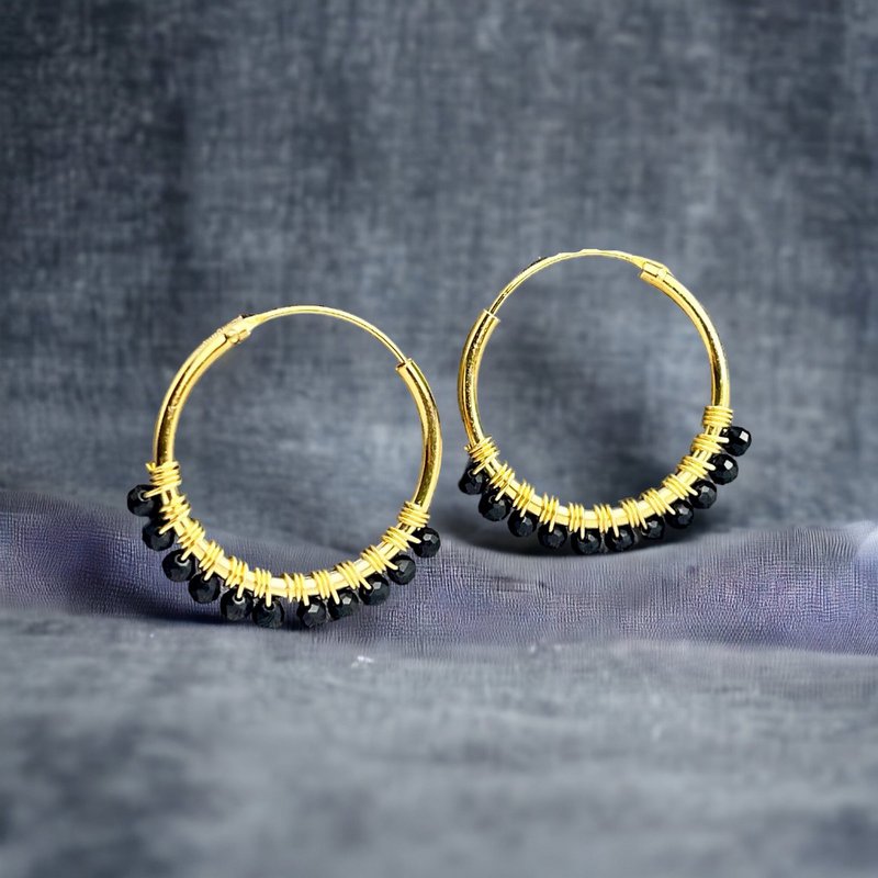 Gemstone Onyx Hoop Earrings - 925 Sterling Gold Plated - OHR925-26