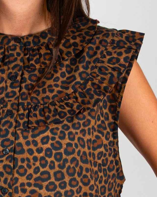 Leopard flæsede ærmeløs damebluse