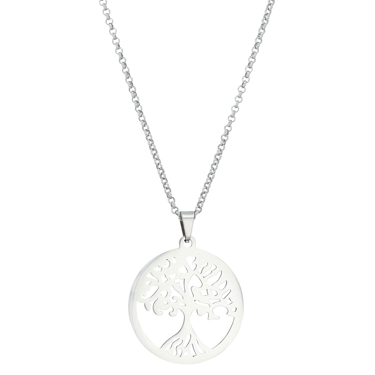 Ciondolo albero della vita "Stroko" in acciaio inox, color argento