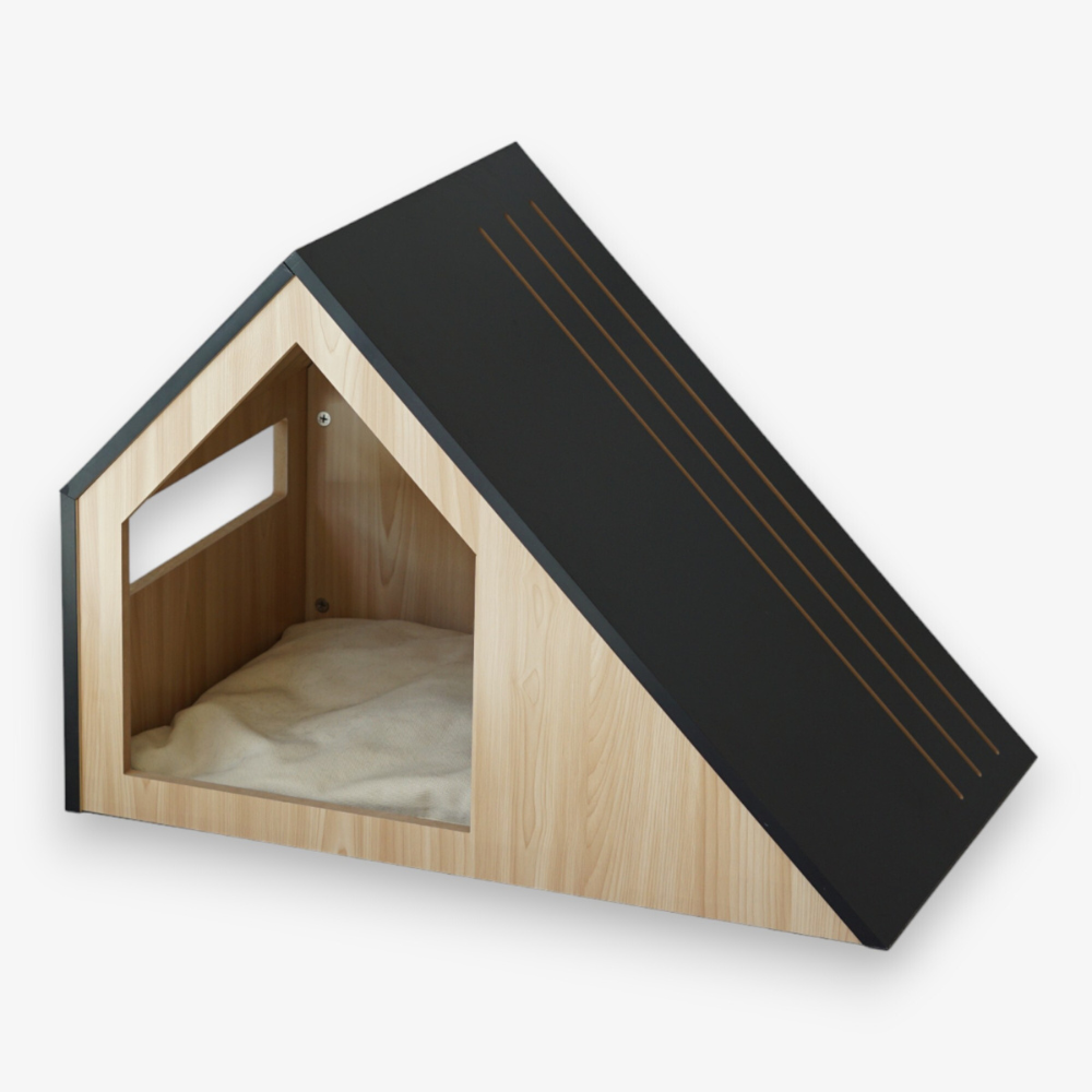 Kattenhuis | hout | katoen | zwart | 75 x 50 x 53 cm