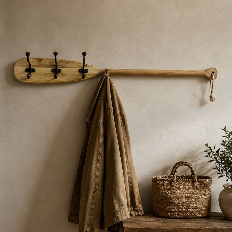 Wooden wall oar with 3 hangers 150 x 11 x 15 h cm